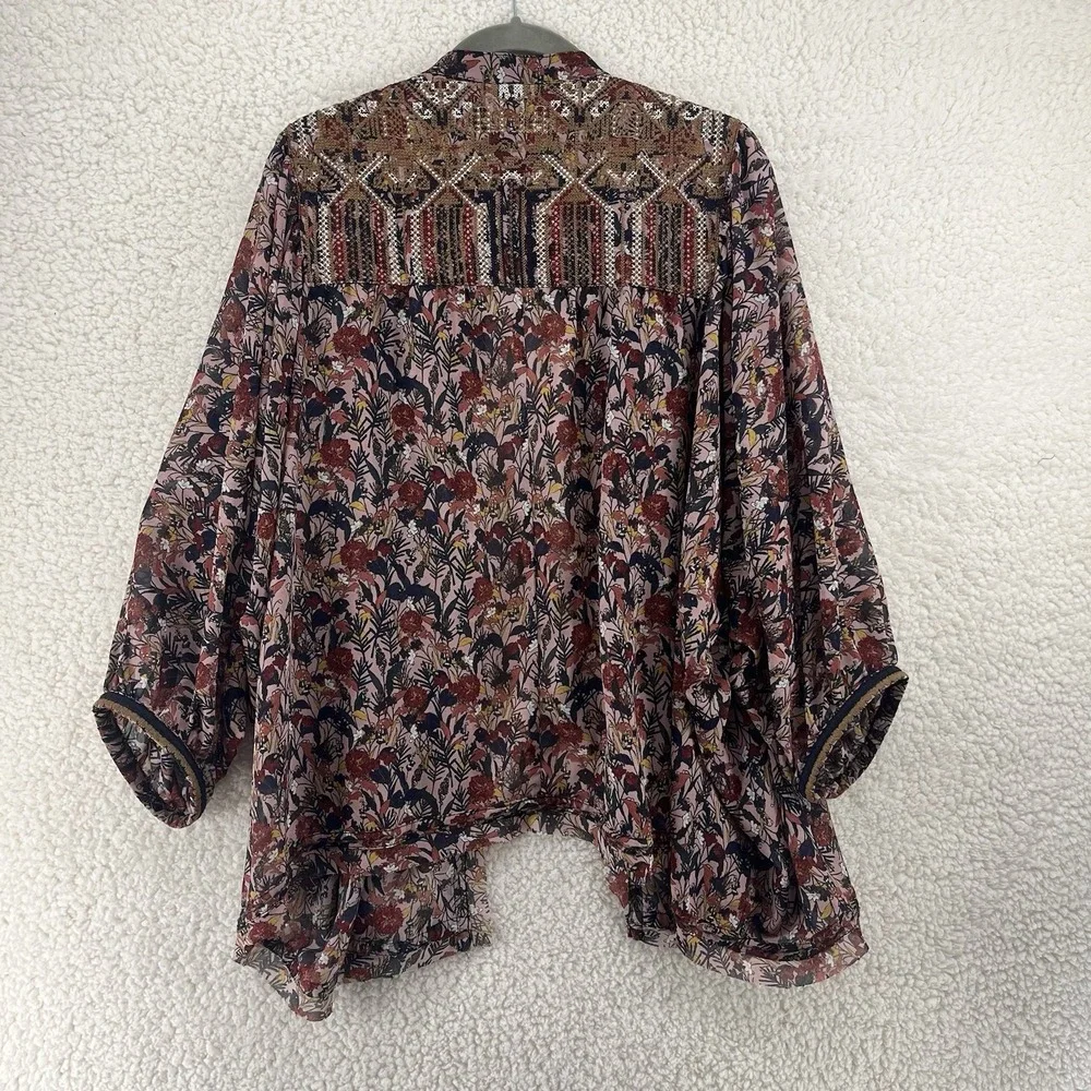 Bohemian Cover Up Size XL Floral Open Front Cardigan Tassel Tie Floral Festival